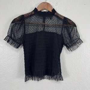 Windsor Black Sheer Ruffle Blouse‎ Lace Stretch women small Gothic Work Dark #cc